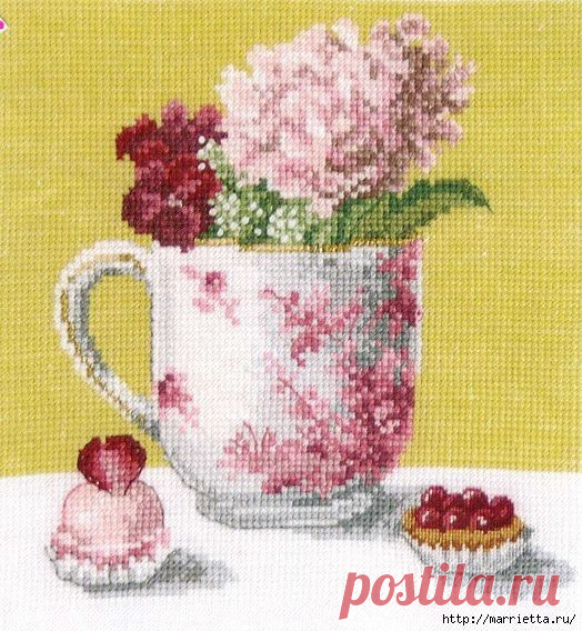 Схемы вышивки Hydrangea and Cupcake (Гортензия и пирожные).
