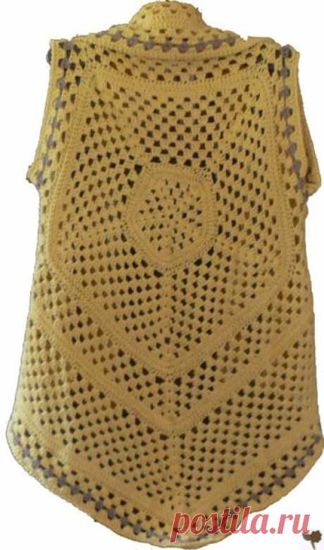 Удлиненный жилет на основе бабушкиного квадрата. Вязание крючком жилеты женские схемы | Я Хозяйка