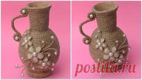 DIY Jute Rope Flower Vase/ Making Jute Vase At Home/ easy diy jute vase
