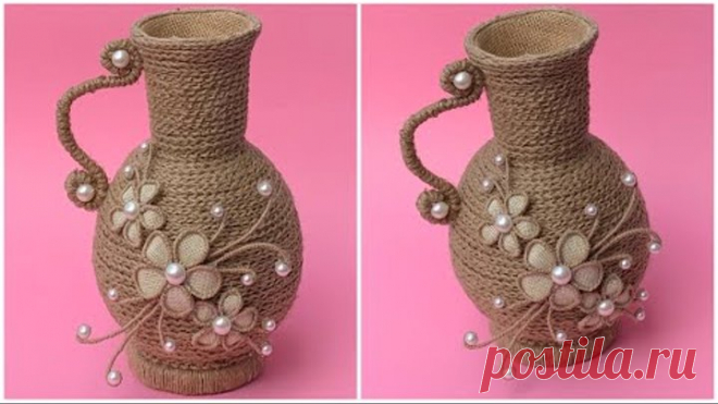 DIY Jute Rope Flower Vase/ Making Jute Vase At Home/ easy diy jute vase