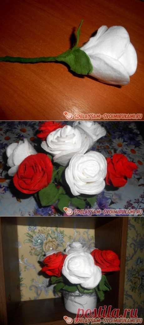 Розы из ватных дисков