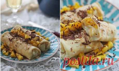 Лимонные блины с кокосовым кремом и ананасом