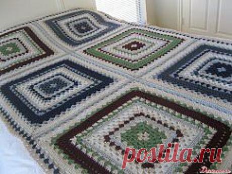 Покрывало/плед из гигантских бабушкиных квадратов / Giant granny square afghan free pattern.
