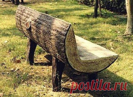 Необычная скамейка из бревна