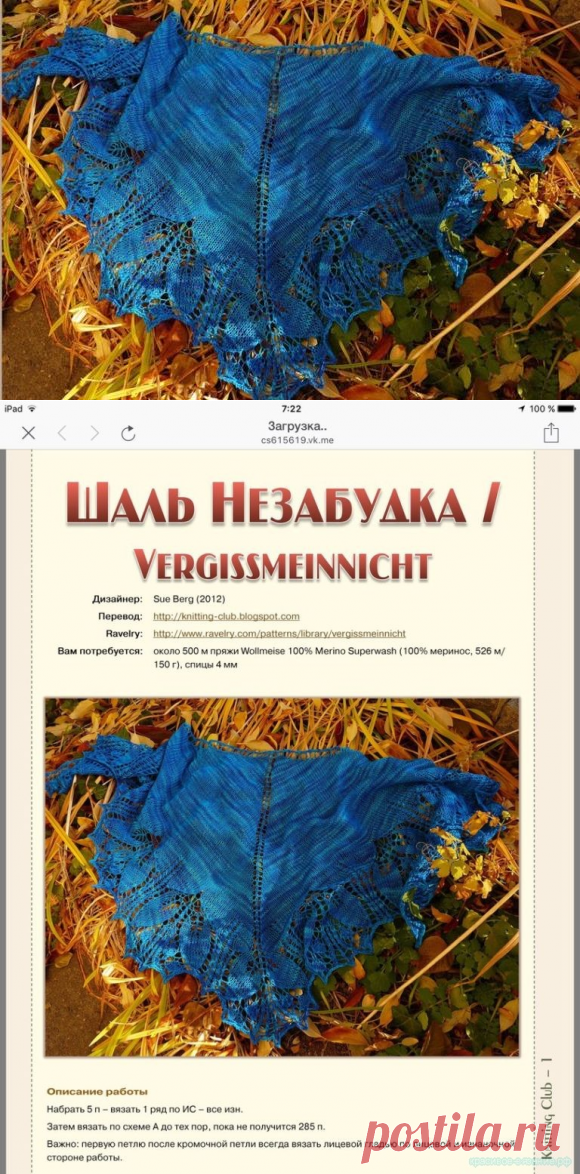 Красивое вязание | Шаль "Незабудка".