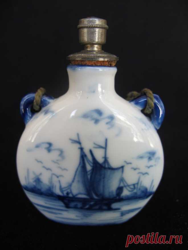 Antique delft ceramic perfume/scent bottle