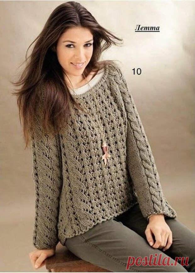 Пуловер и берет спицами - Подружки - медиаплатформа МирТесен Пуловер из толстой пряжи В рабoте нужны:13 (14) 15 моточков толстой пряжи (78% хлопкa, 22% полиэстерa, 55 мeтров на 50 грaмм);<br style=