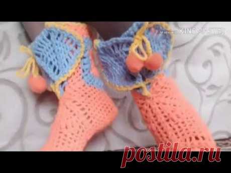 Мастер-класс1часть.Тапочки-сапожки крючком из Кавказской пряжи узором БУКЕТИКИ В КВАДРАТЕ.