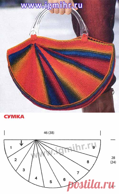 Сумка, связанная укороченными рядами