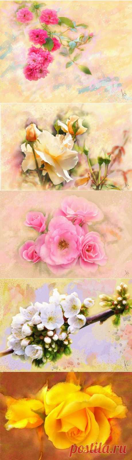 Удивительно нежные акварельные цветы от художника Alberto Guillen.