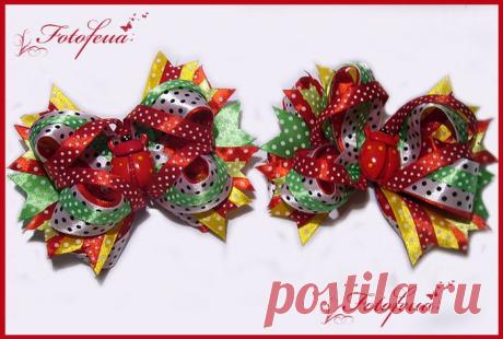 Детские бантики и ленточки в горошек.