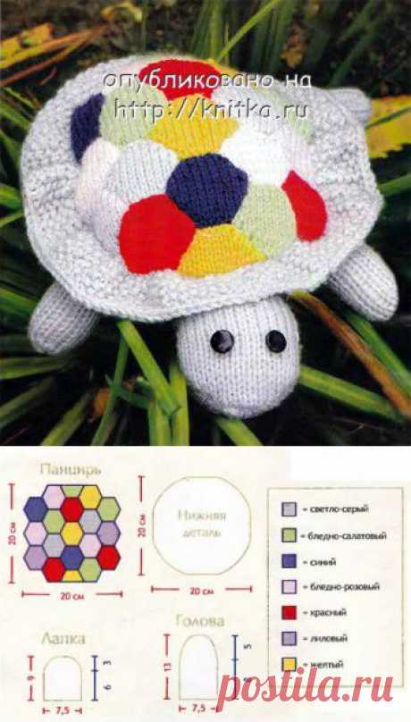 Вязаная игрушка черепашка. Вязаные игрушки. Вязание спицами knitka.ru