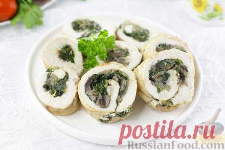 Рецепт: Куриные рулеты с грибами и шпинатом на RussianFood.com