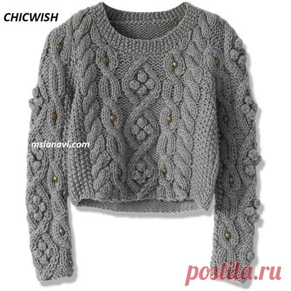Короткий свитер спицами | Вяжем с Лана Ви