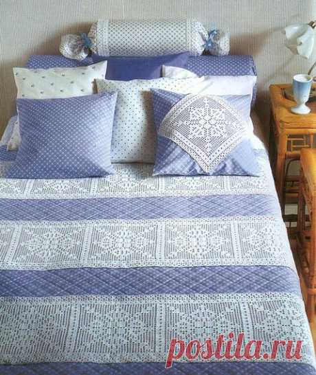 КРАСИВЫЙ СПАЛЬНЫЙ КОМПЛЕКТ С ФИЛЕЙНЫМИ ВСТАВКАМИ. СХЕМЫ | Эфария