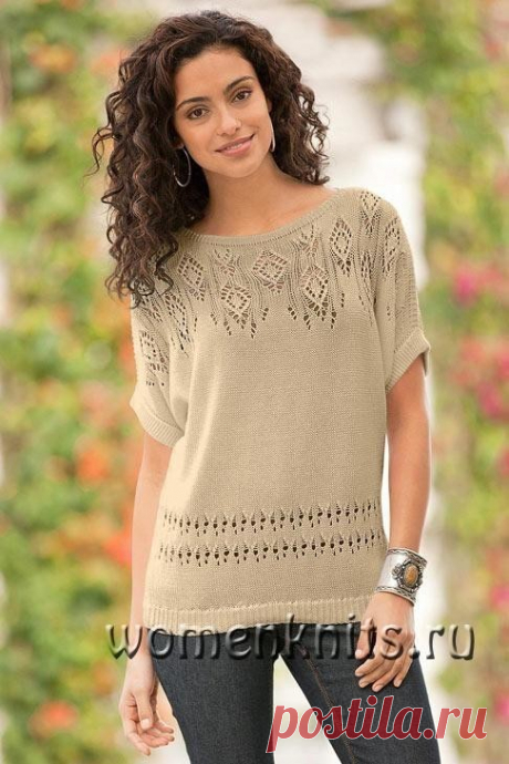 Джемпер с ажурным узором спицами
Схемы: https://womanknits.ru/vyazanie-dlya-zhenshchin/pulovery-svitera/dzhemper-s-azhurnym-uzorom-spicami
