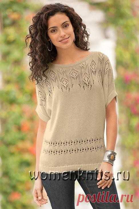 Джемпер с ажурным узором спицами
Схемы: http://womanknits.ru/vyazanie-dlya-zhenshchin/pulovery-svitera/dzhemper-s-azhurnym-uzorom-spicami