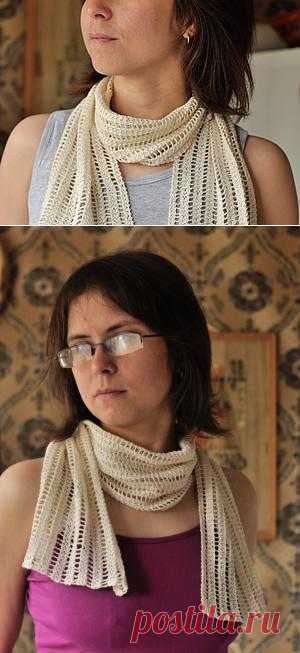 Ажурный летний шарфик спицами.