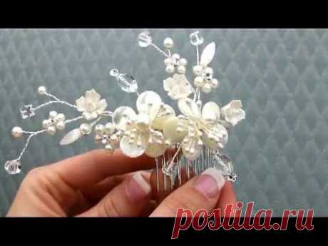 Mother of Pearl Flower Bridal Hair Comb - AA-S2200M - YouTube