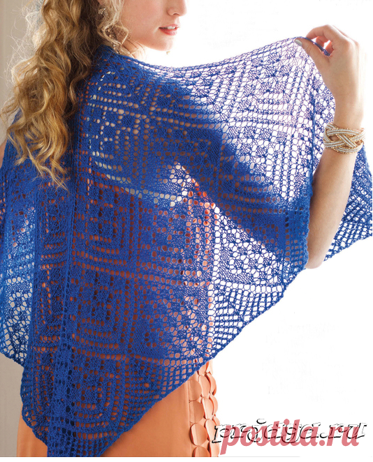 Вязание спицами для женщин шали кобальтового цвета