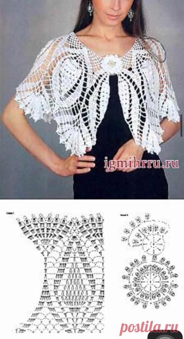 Накидка пелерина крючком.  Схема вязания