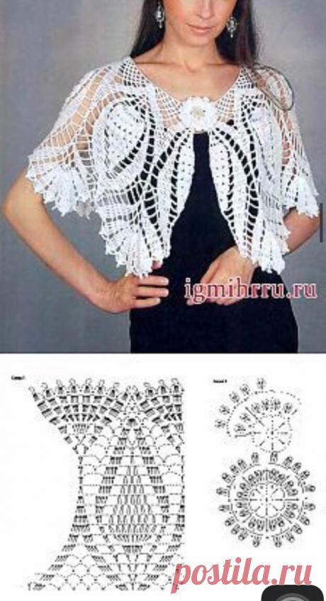 Накидка пелерина крючком.  Схема вязания
