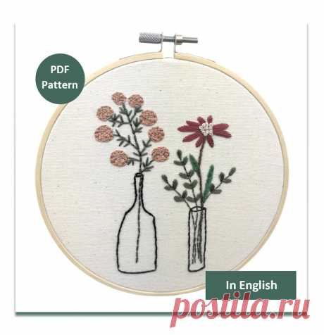 Flowers in Vase PDF Pattern Hand Embroidery Pattern Beginner | Etsy Moldova