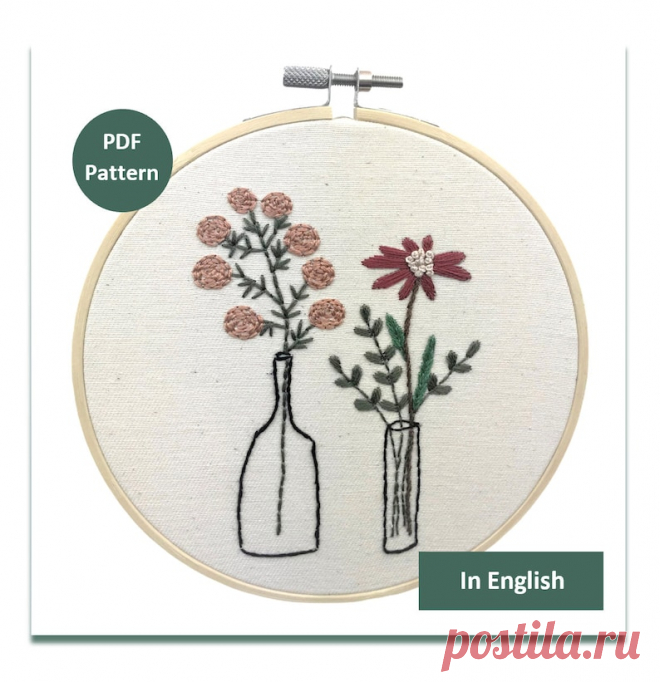 Flowers in Vase PDF Pattern Hand Embroidery Pattern Beginner | Etsy Moldova
