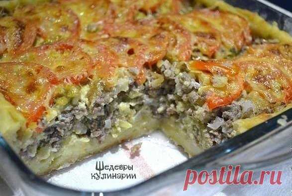 Мясной пирог из картофельного теста..