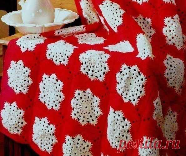 Мотив со снежинкой для пледа, вяжем крючком Конкурс 