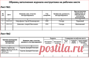 Журнал регистрации инструктажа на рабочем месте