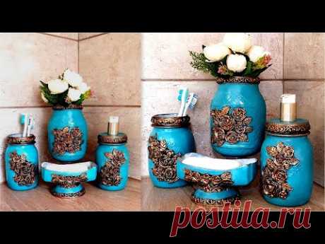 DIY/Vintage Style Bathroom Set/Home decor/Glass jars decor ideas