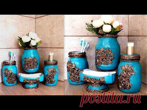 DIY/Vintage Style Bathroom Set/Home decor/Glass jars decor ideas