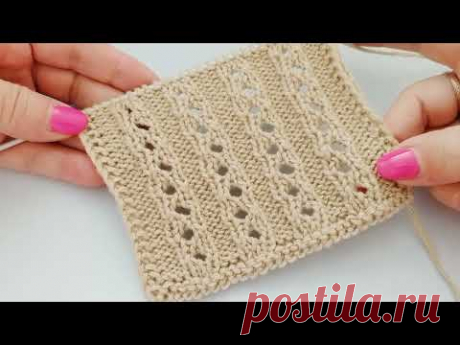 Очень простой и лёгкий ажурный узор спицами