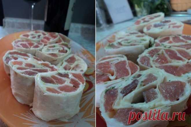 Рулеты из лаваша с сыром и рыбой