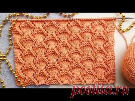 Узор спицами с лёгким ажуром и элементами платочной вязки/ Схема/ Openwork pattern