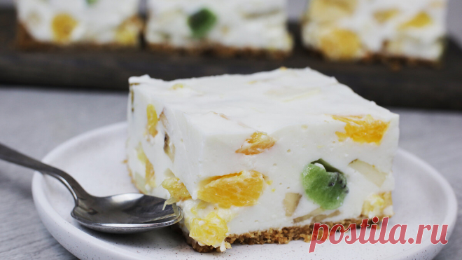 Торт с фруктами без выпечки. Очень нежный, легкий и вкусный тортик. | Кулинарка | Яндекс Дзен