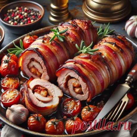 Мясные рулетики с сыром в беконе