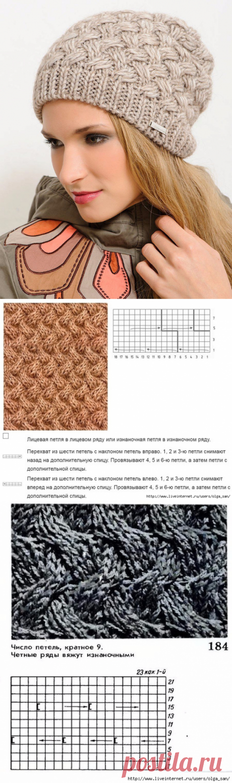 Шапка. Узор Плетенка.