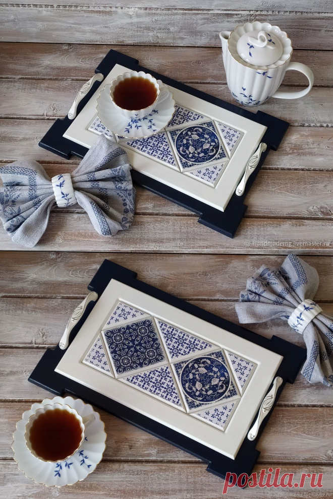 Поднос для кофе, Гжель – купить на Ярмарке Мастеров – M5BOURU | Подносы, Москва