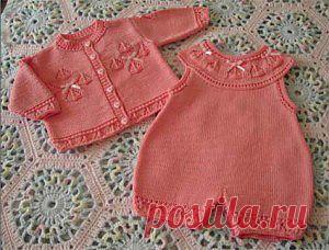 Розовый комплект (из серии Вязание для детей) | Вязание спицами, крючком, уроки вязания