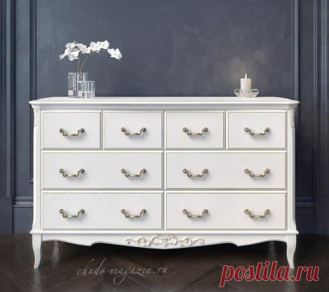 Комод широкий из массива дерева цвета слоновая кость с 8 выдвижными ящиками купить по цене 78 000 руб. в Москве — интернет магазин chudo-magazin.ru