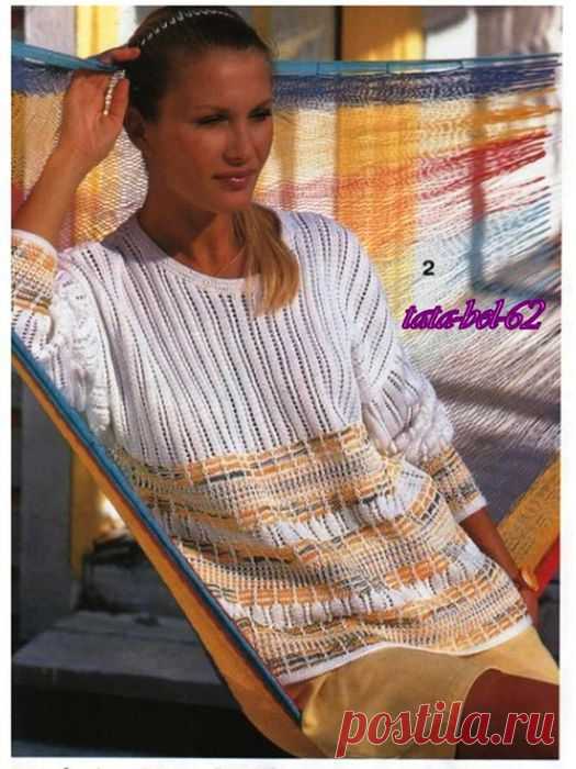 Пуловер с узором из снятых петель