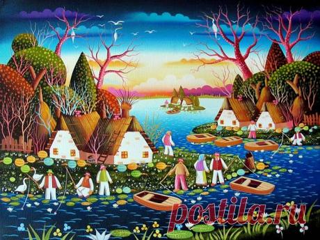 ч. 2. Наивное искусство Mile Davidovic(Миле Давидович). Мне очень !!!нравится. Так ярко | santa3