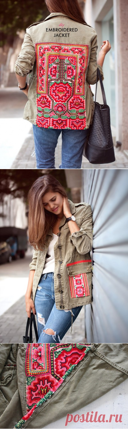 Мой стиль - БОХО! Шьём, вяжем, вышиваем, творим.Перевод обычной куртки в бохо. Отличная идея переделки.