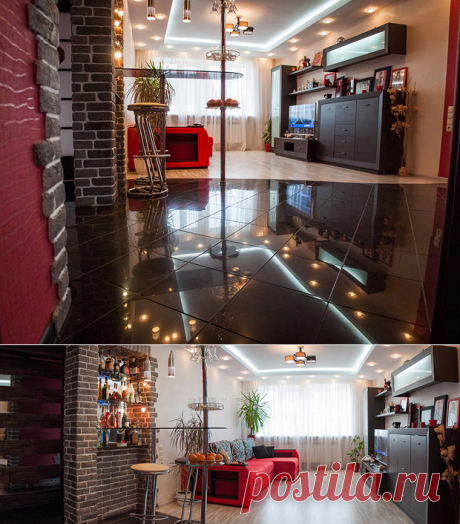 Гостиная: зебровый диван, крокодиловые обои