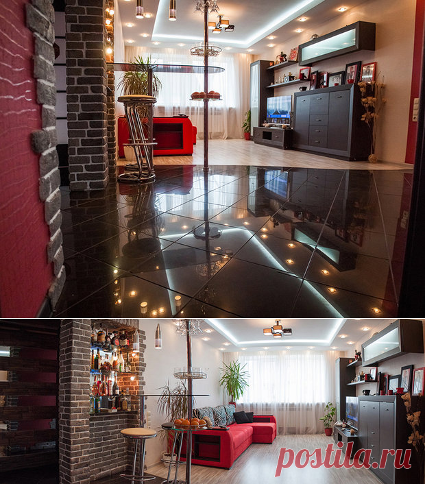 Гостиная: зебровый диван, крокодиловые обои