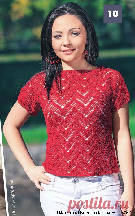 КРАСНЫЙ ЛЕТНИЙ ПУЛОВЕР УЗОРОМ 