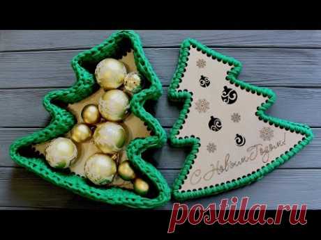 Корзинка ЕЛОЧКА крючком с ДЕРЕВЯННЫМ ДНОМ и КРЫШКОЙ