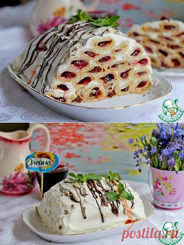 Блинный торт с вишней – кулинарный рецепт